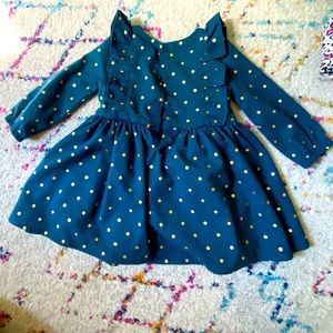 Blue with gold polka dots toddler dress